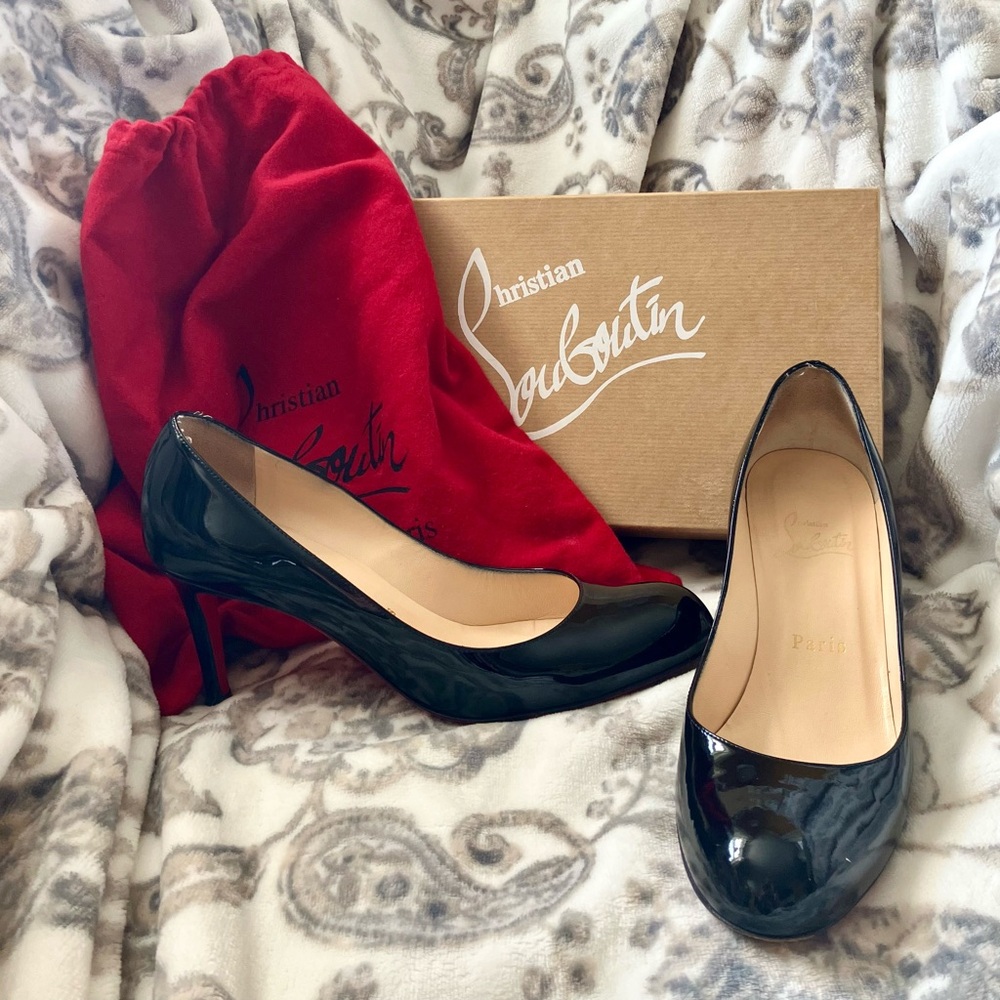 👠 Christian Louboutin Black Simple Pump 70 Stiletto Heels Box Dust Bag Size 37.5 - Picture 2 of 11